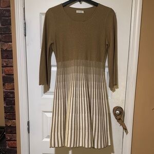 Calvin Klein | Tan and Cream |Textured Sweater Dress